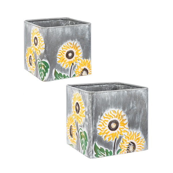 Embossed Sqaure Sunflower Planter