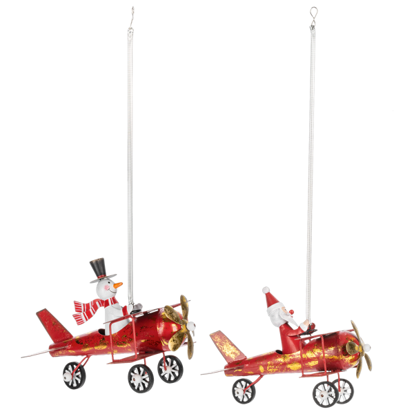 Santa & Snowman Flying Ornament