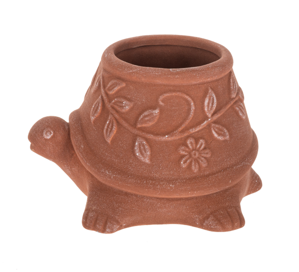 Embossed Floral Terracotta Turtle Planter