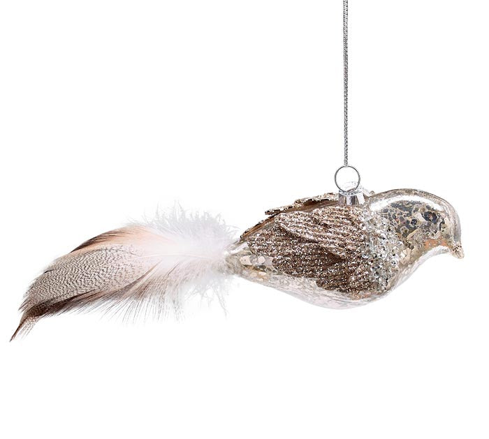 Glass Bird Ornament with Feathers