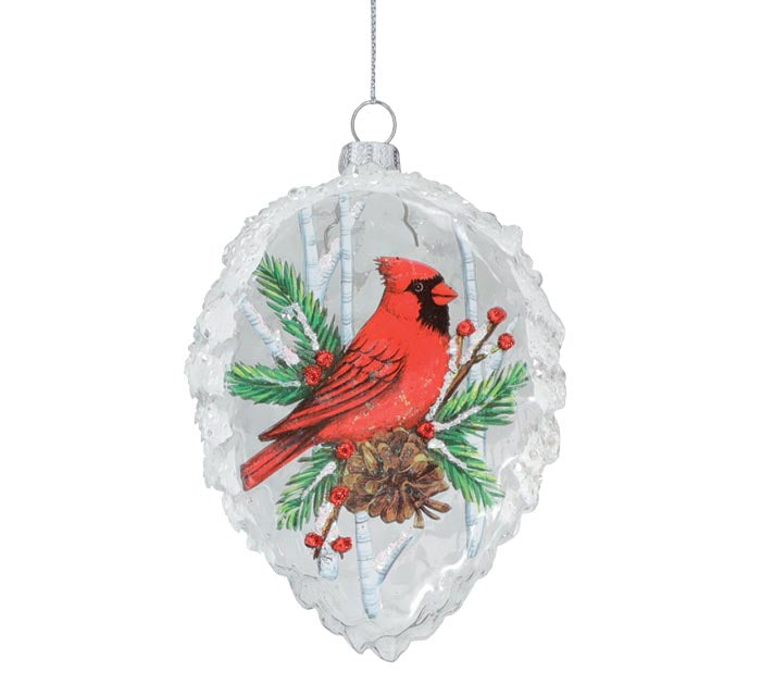 Snowy Pinecone Cardinal Ornament