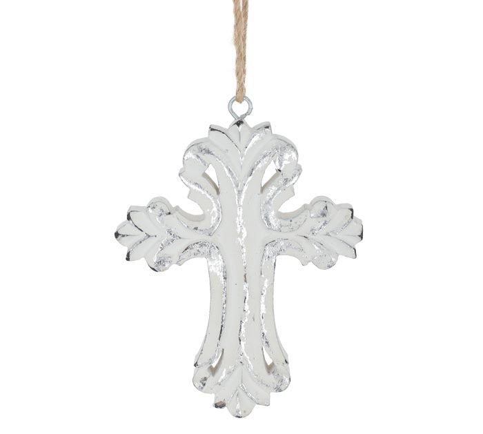 White Wooden Cross Ornament