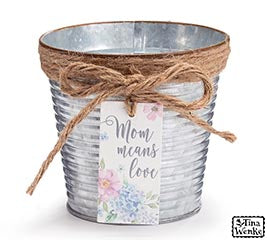 4" Mom Means Love Tin Pot.