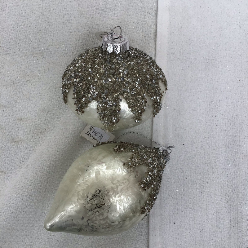 Silver Glitter And Bead Ornament