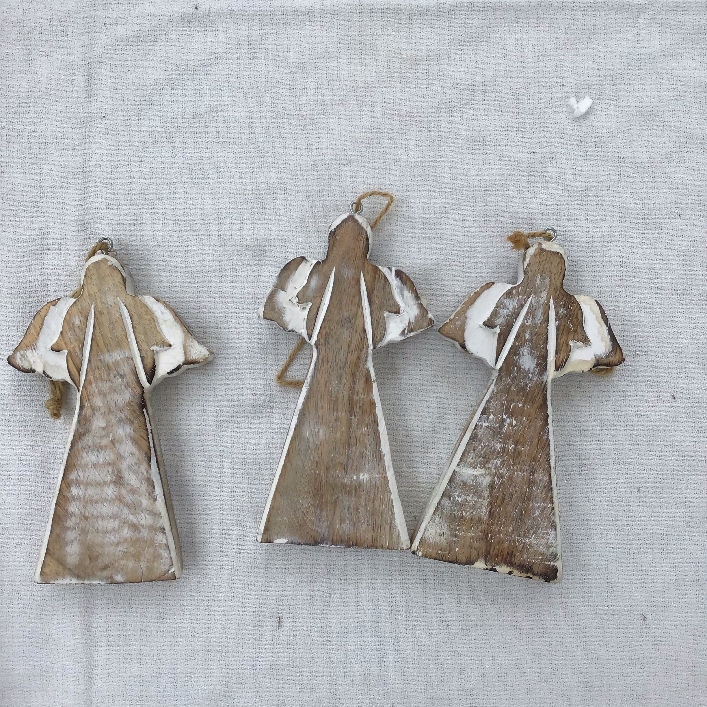 Whitewashed Wood Angel Ornament