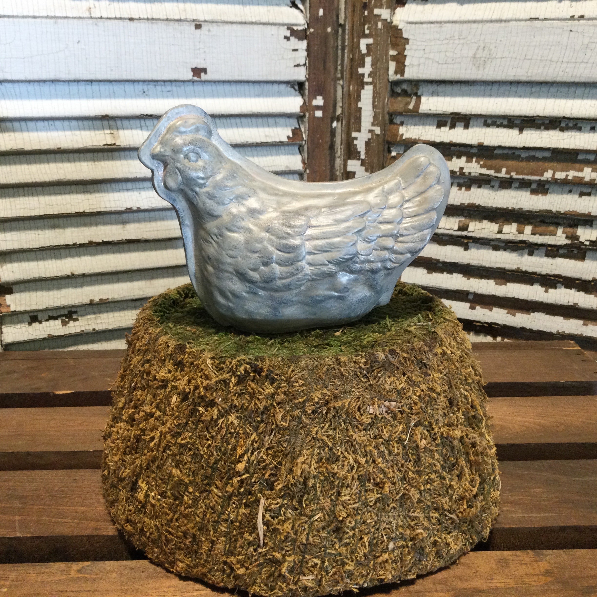 Silver Sitting Hen Figurine